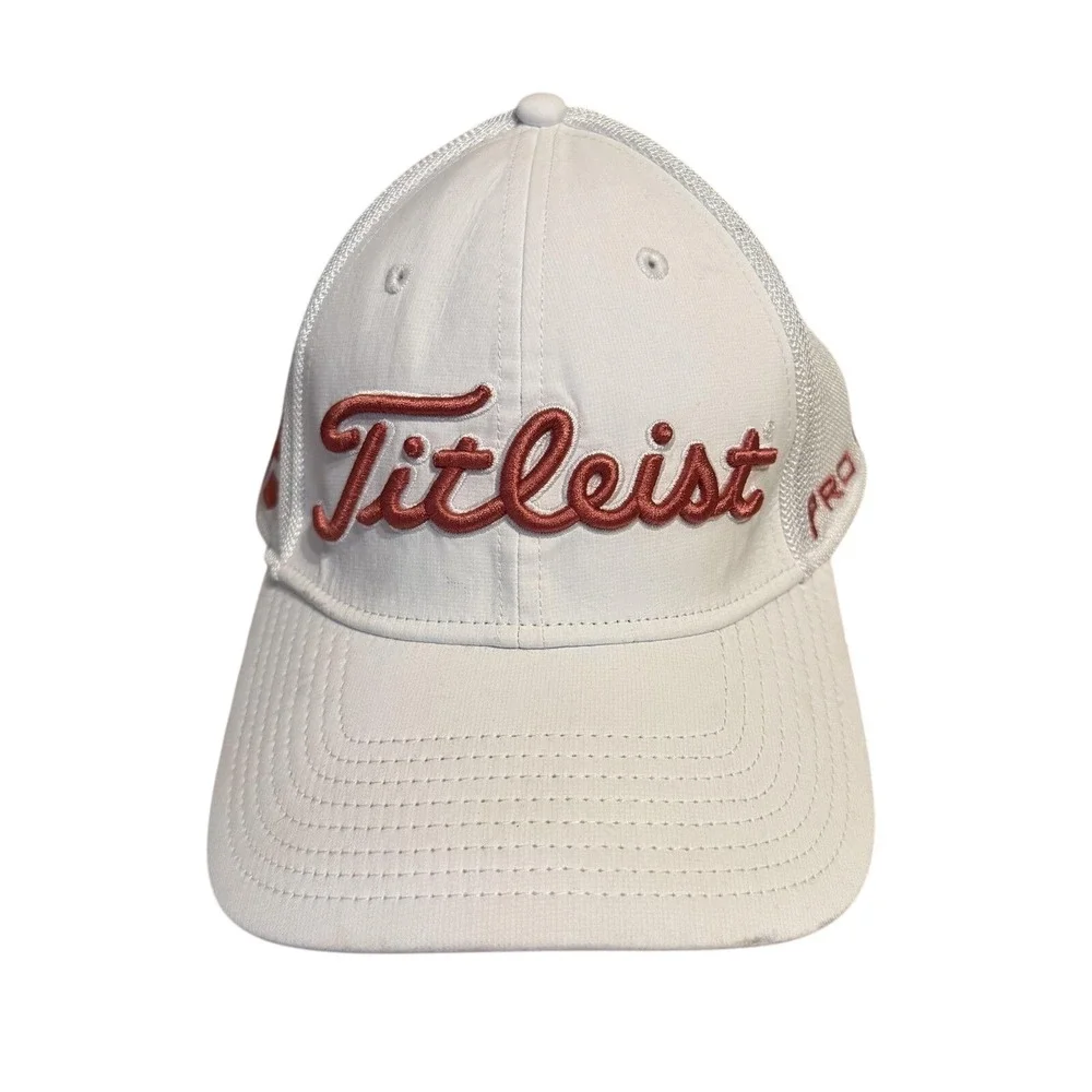 Titleist Hat‎ Cap Fitted Mens Large White Mesh Back Pro V1 Golf New Era